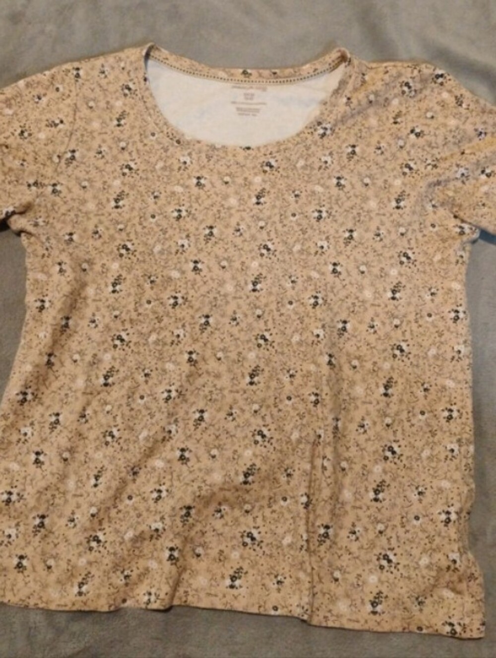 White Stag Tan Floral Short Sleeve Cotton T-Shirt Top Size - 4-6